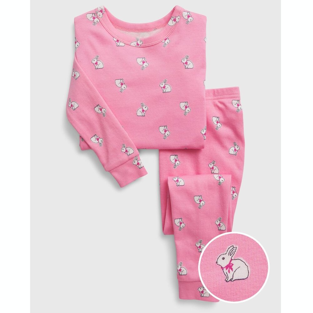 Gap Kids Girls Pink Bunny Long Sleeve Organic Cotton Pajama PJ Set